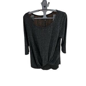 W5 FOR ANTHROPOLOGIE Women’s Black Silver Long Sleeve Sparkly Striped Knot Front